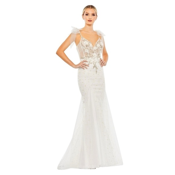 Mac Duggal Style 50666 White & Gold Embellished Mermaid Gown Women’s US 6 - Picture 1 of 11